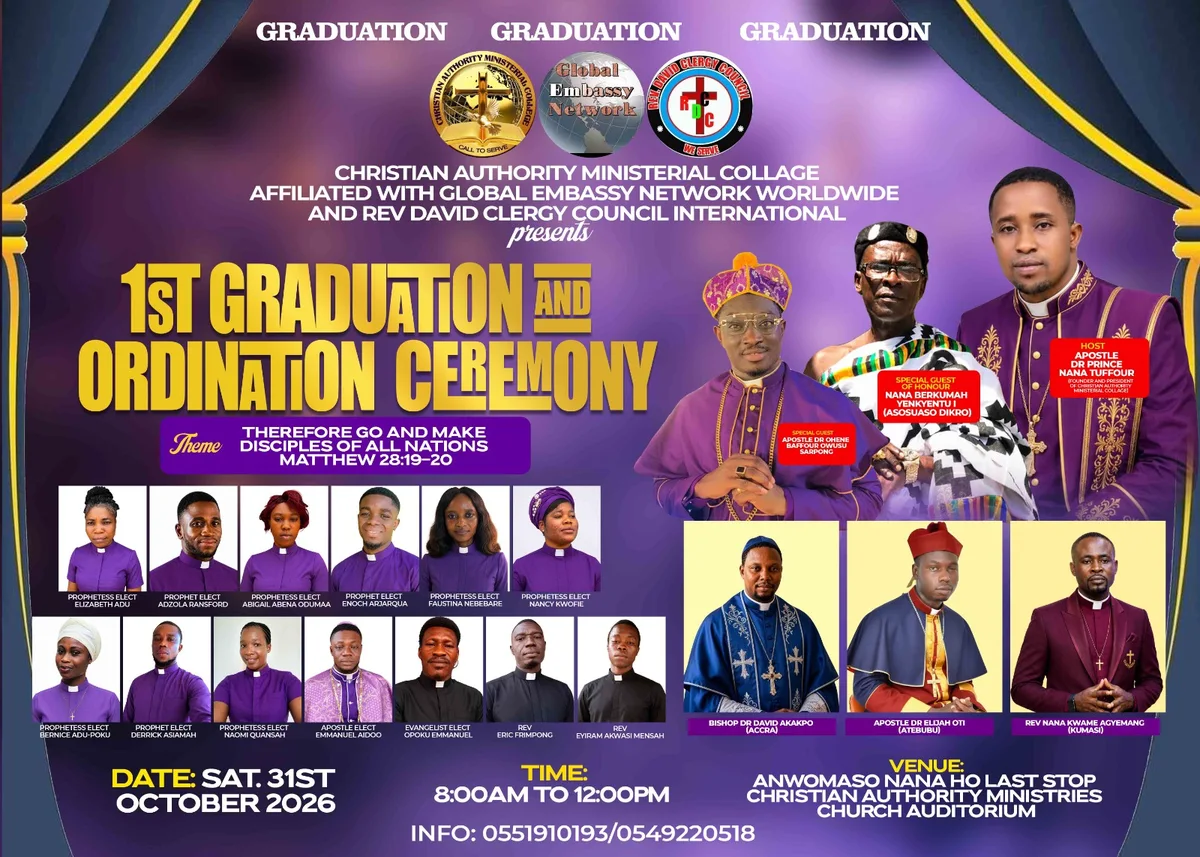 CAMC first graduation and ordination ceremony announcement, Saturday 31 October 2026, 8 am to 12 pm